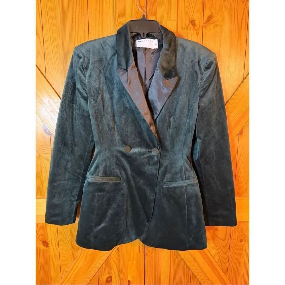 ASOS DESIGN velvet molded hip suit blazer in green Size 2 (6633)